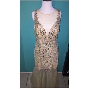 Rhinestone Gold Prom dress